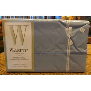 New WAMSUTTA FLAT SHEET TWIN, BLUE, 100% Cotton, 220 Thread Count